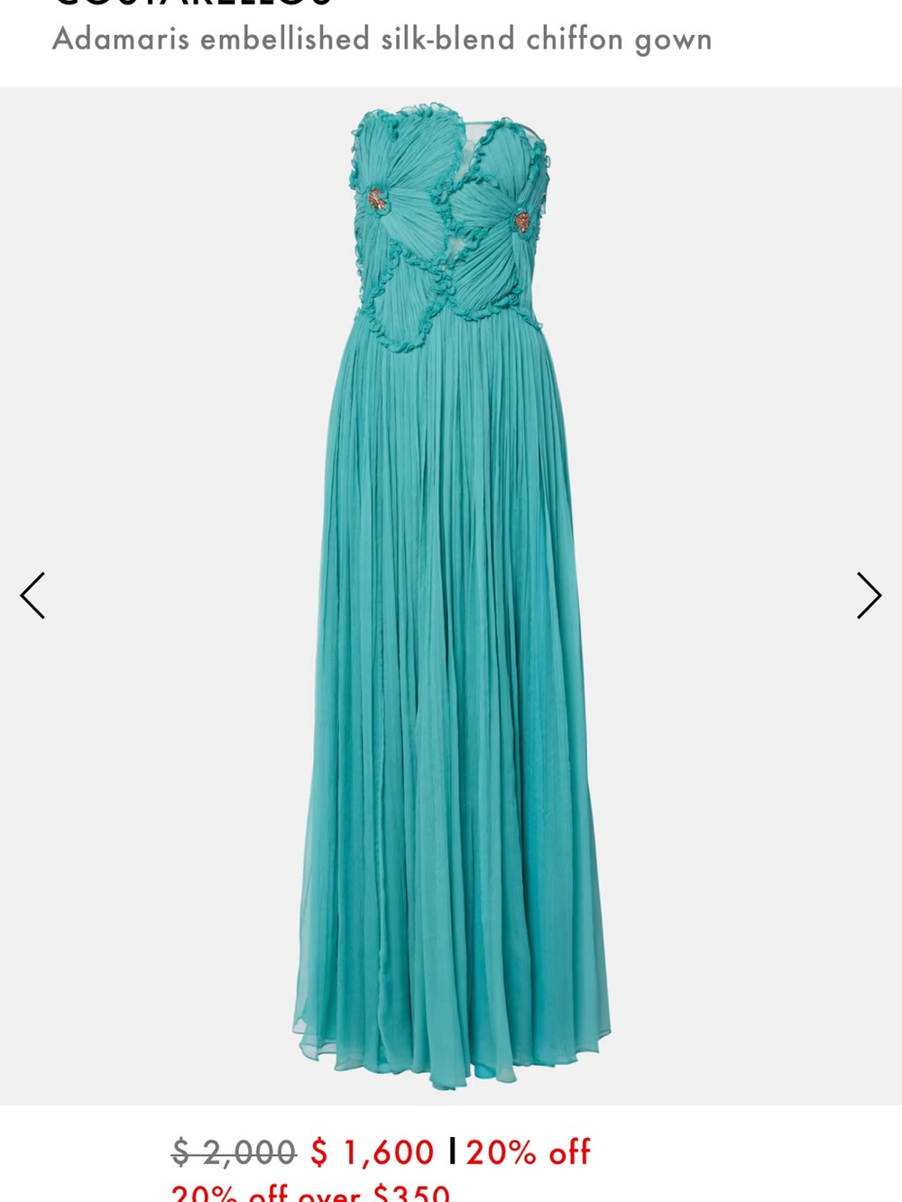Adamaris Strapless Embellished Silk-Blend Chiffon Gown in Teal